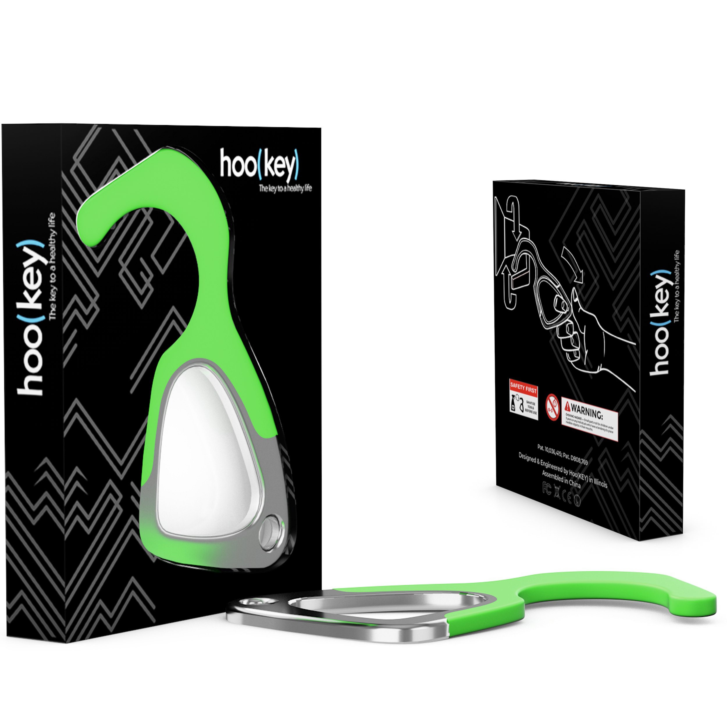 A 6 pack of hoo(key)™, a patented antimicrobial silicone tool designed for contact-free interactions, displayed on a clean surface.