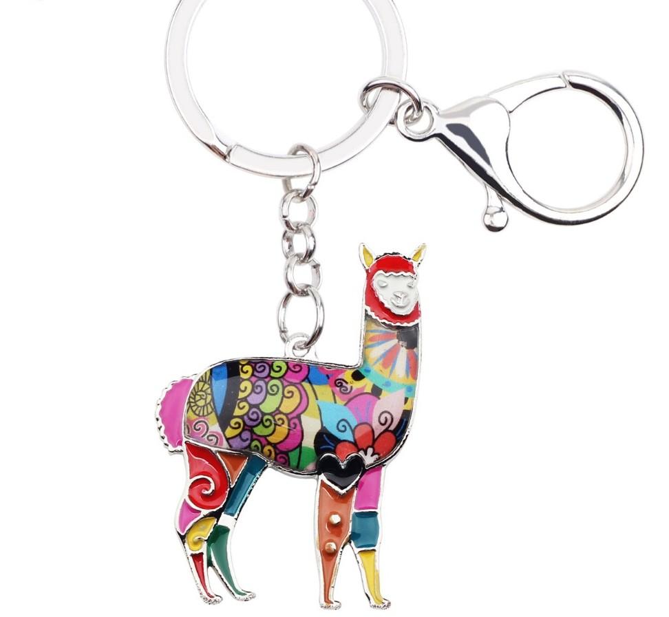 Colorful Alpaca Keychain Charm made of zinc alloy, featuring a cute alpaca design, perfect for bags and keys.