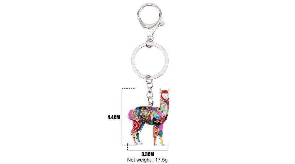 Colorful Alpaca Keychain Charm made of zinc alloy, featuring a cute alpaca design, perfect for bags and keys.