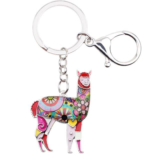 Colorful Alpaca Keychain Charm made of zinc alloy, featuring a cute alpaca design, perfect for bags and keys.