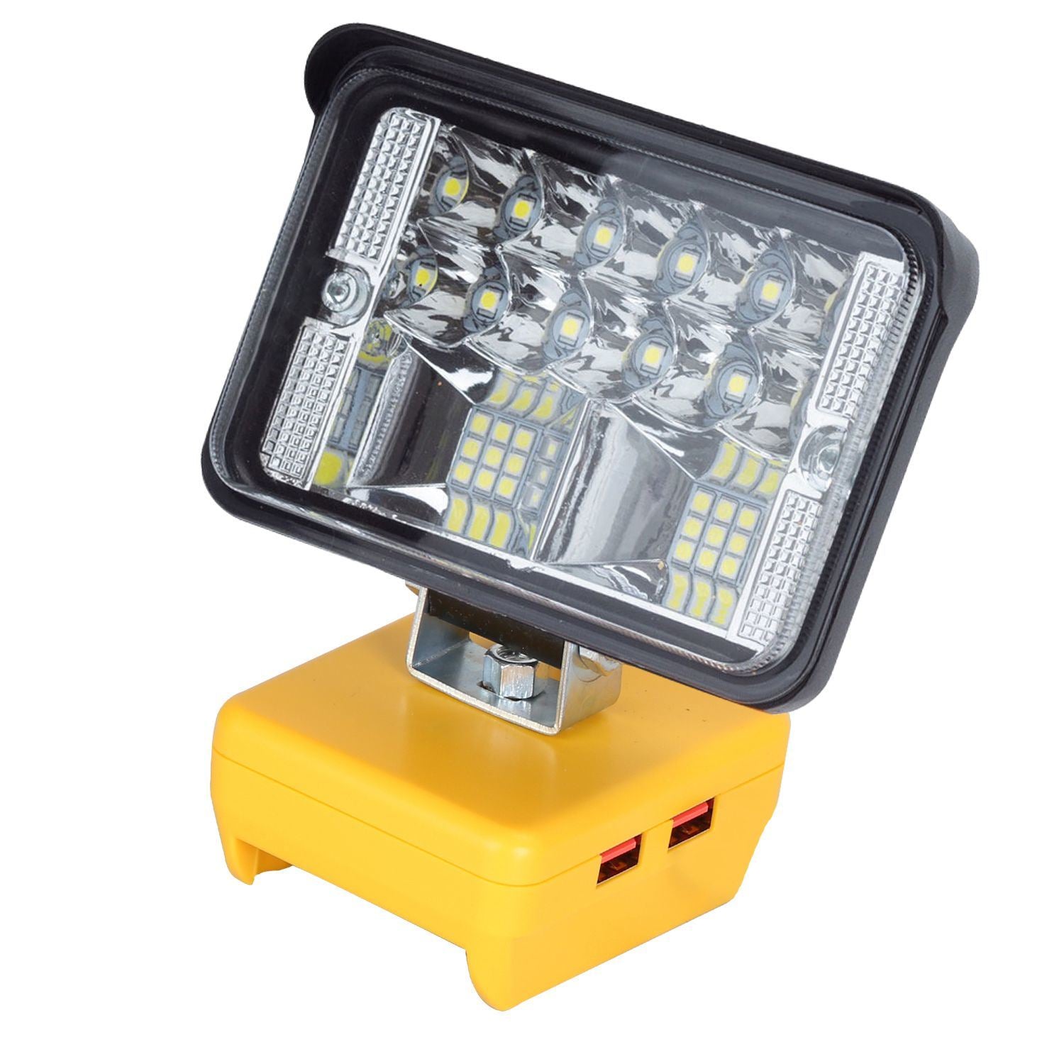 Cordless LED Work Light with adjustable head and dual USB ports, designed for Dewalt 18V, 20V, and 60V batteries.