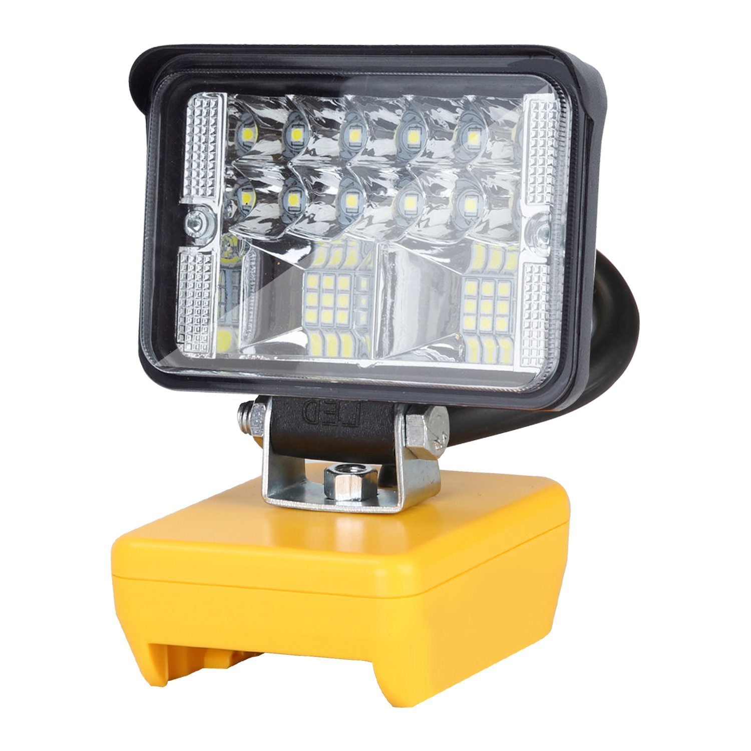 Cordless LED Work Light with adjustable head and dual USB ports, designed for Dewalt 18V, 20V, and 60V batteries.