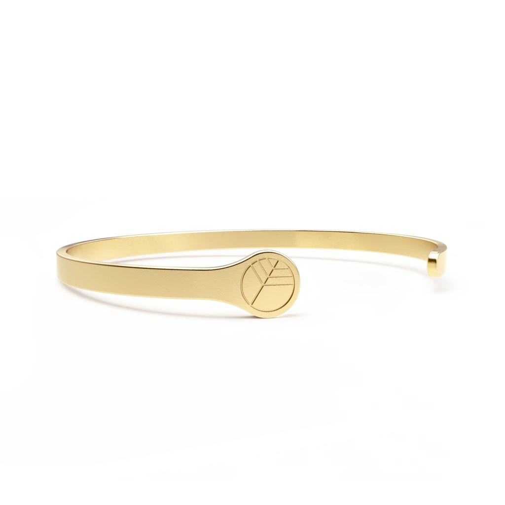 GOOD VIBES bracelet featuring a sleek design in stainless steel with a luxurious 24k gold coating, suitable for various wrist sizes.