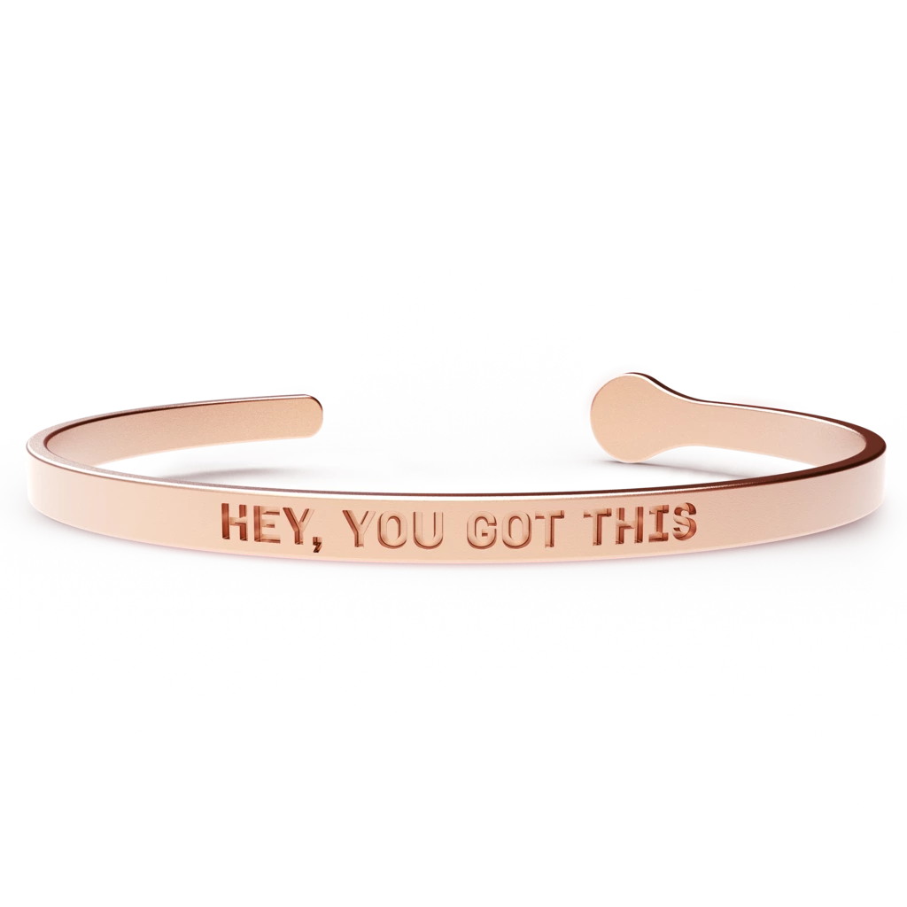 A stylish HEY, YOU GOT THIS bracelet made of hypoallergenic stainless steel with a shiny 24k gold coating, designed to inspire positivity.