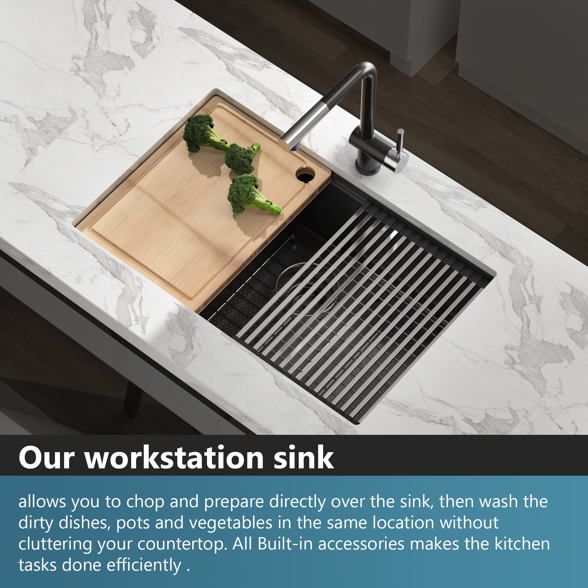 Honeycomb Pattern Nano Coated Workstation Sink made of T304 stainless steel with a unique hexagonal design for easy cleaning.