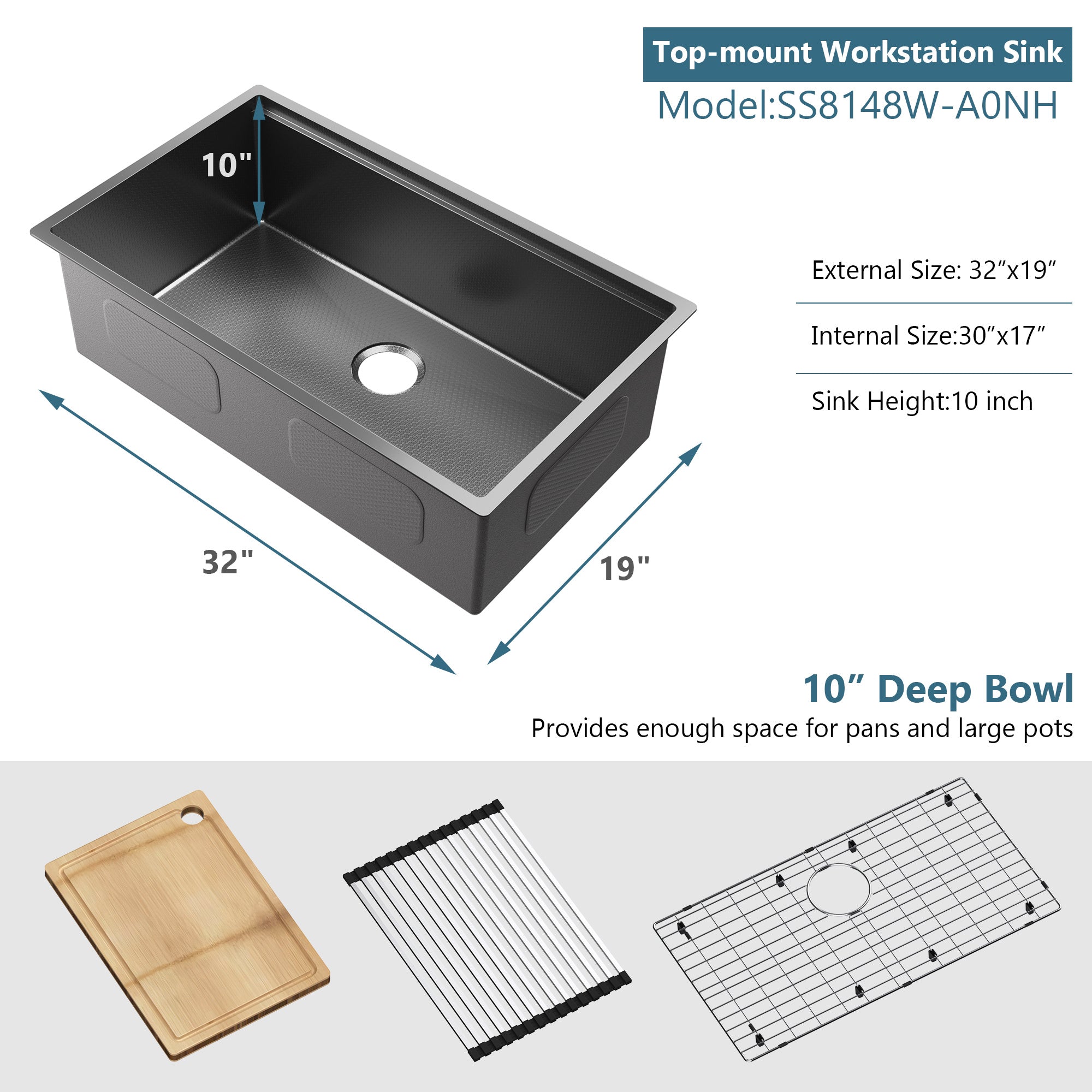 Honeycomb Pattern Nano Coated Workstation Sink made of T304 stainless steel with a unique hexagonal design for easy cleaning.