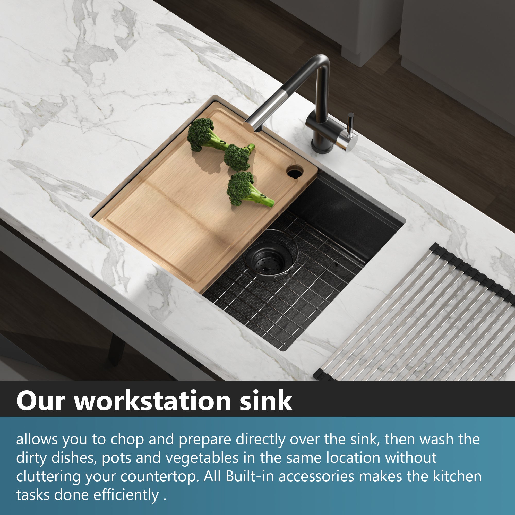 Honeycomb Pattern Nano Coated Workstation Sink made of T304 stainless steel with a unique hexagonal design for easy cleaning.