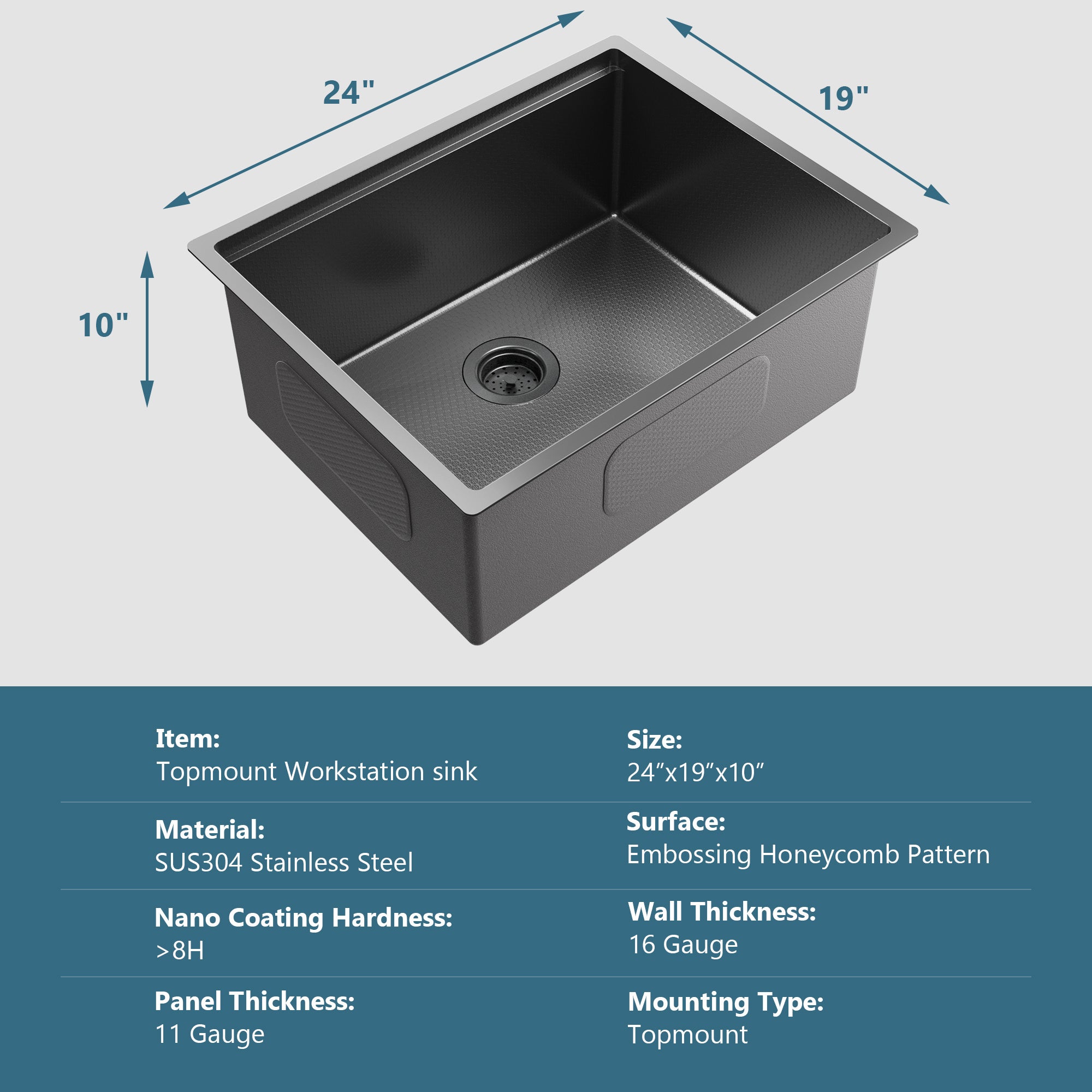 Honeycomb Pattern Nano Coated Workstation Sink made of T304 stainless steel with a unique hexagonal design for easy cleaning.