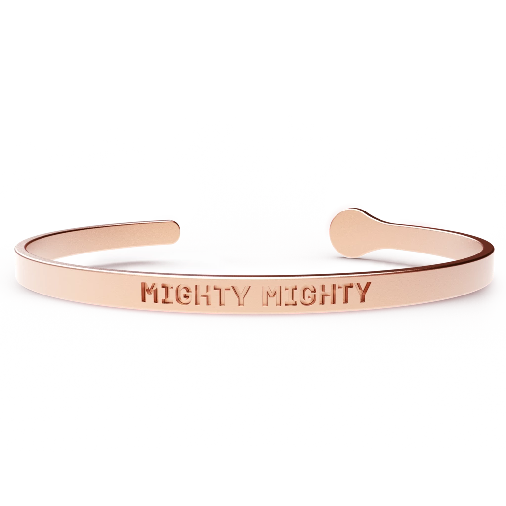 MIGHTY MIGHTY bracelet featuring a sleek stainless steel design with a luxurious 24k gold coating, suitable for various wrist sizes.