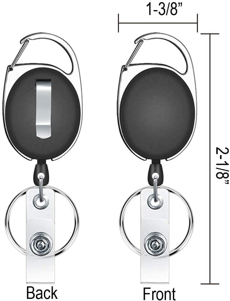 Retractable hoo(key) Keychain Holder in various colors with a metal clip and key ring, showcasing its durable design and retractable cord.