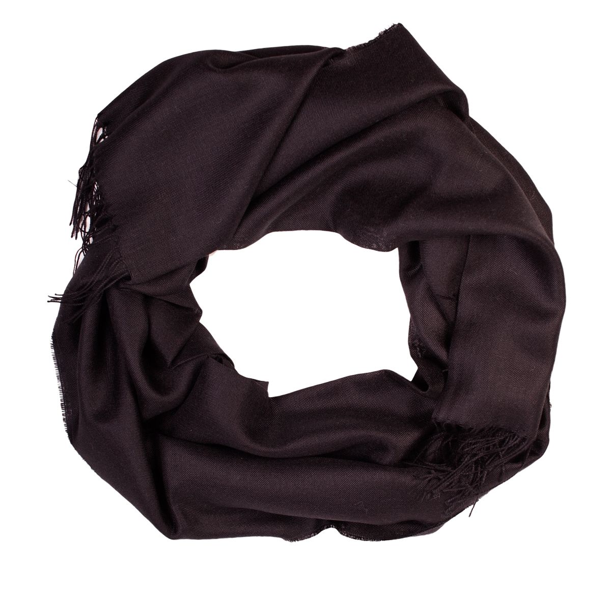 Luxurious black shawl made from 70% baby alpaca wool and 30% silk, showcasing its soft texture and elegant design.