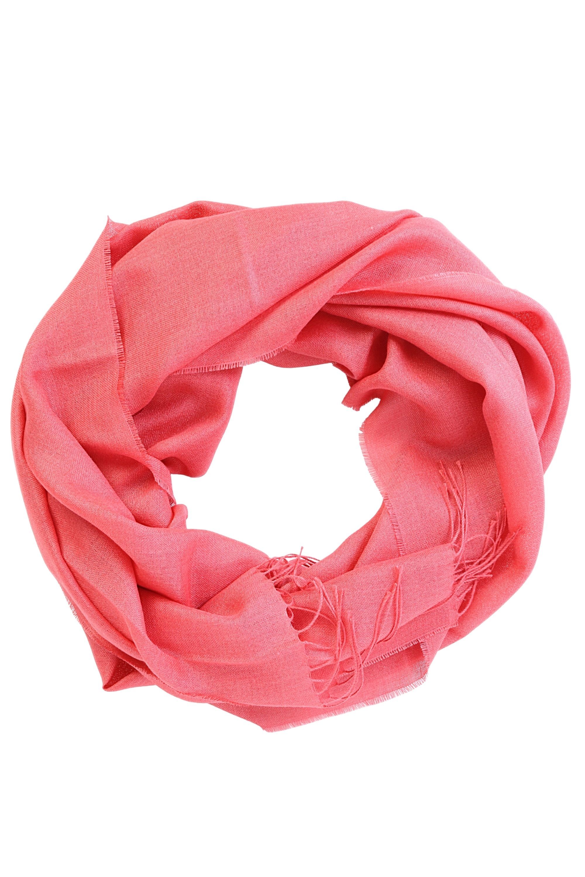 Coral-pink alpaca wool and silk shawl, soft and luxurious, perfect for chilly weather.