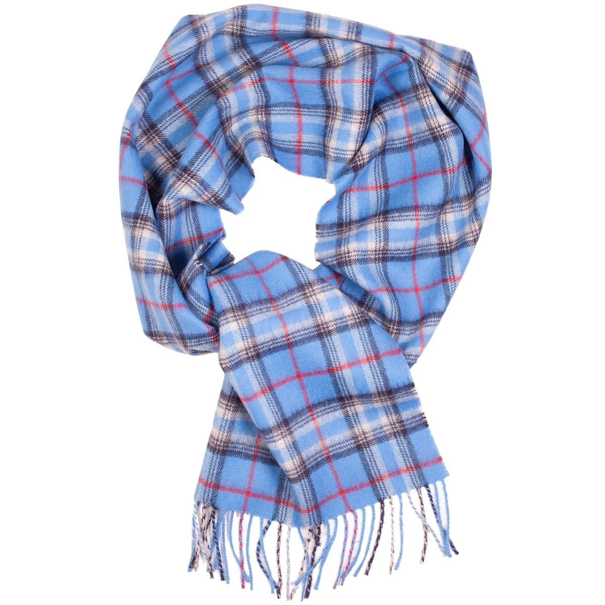 Luxurious blue checkered scarf made from 100% baby alpaca wool, showcasing its soft texture and elegant design.