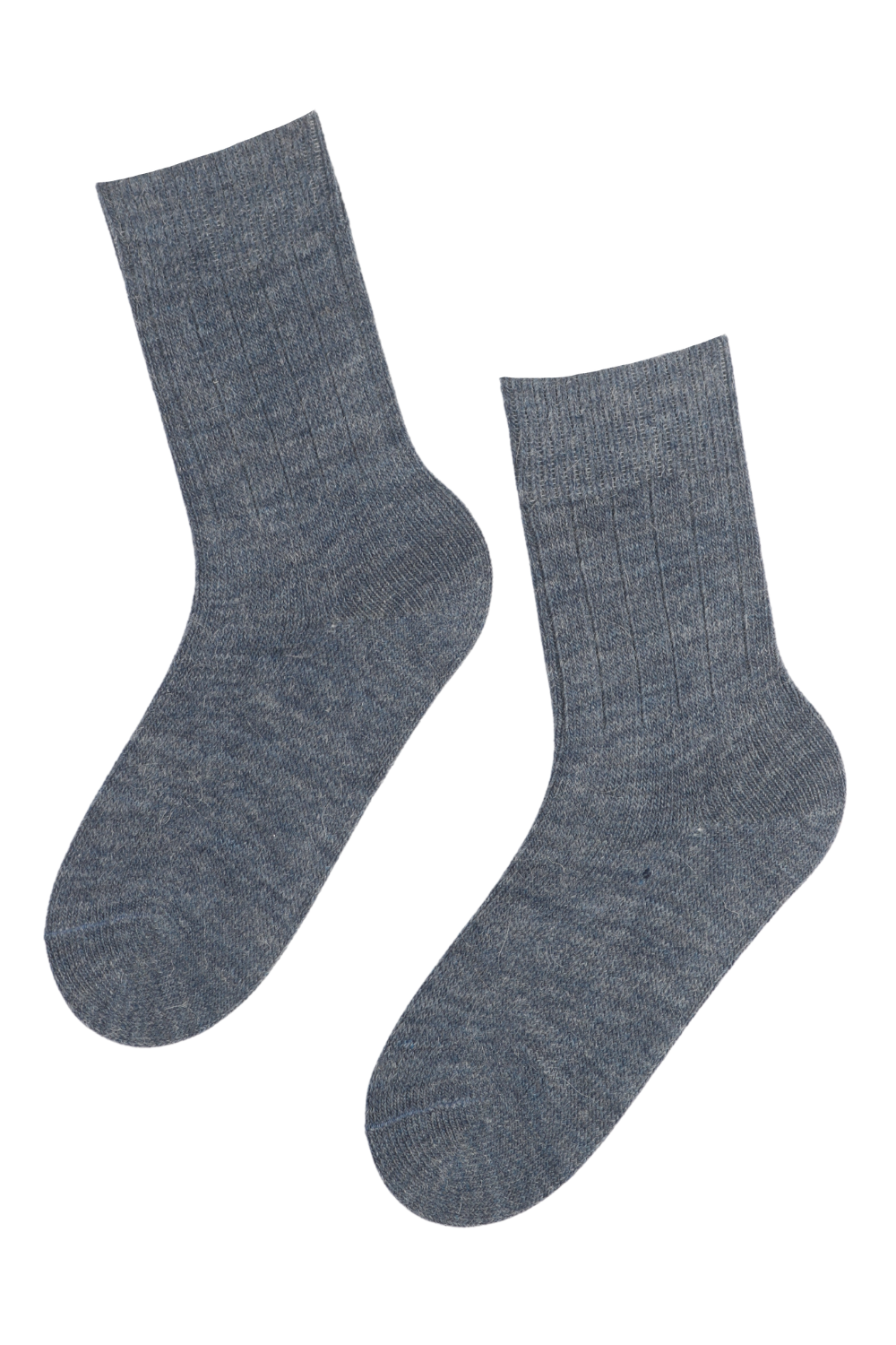 A pair of elegant blue socks made from soft alpaca wool, featuring a classic rib pattern, perfect for warmth and comfort.