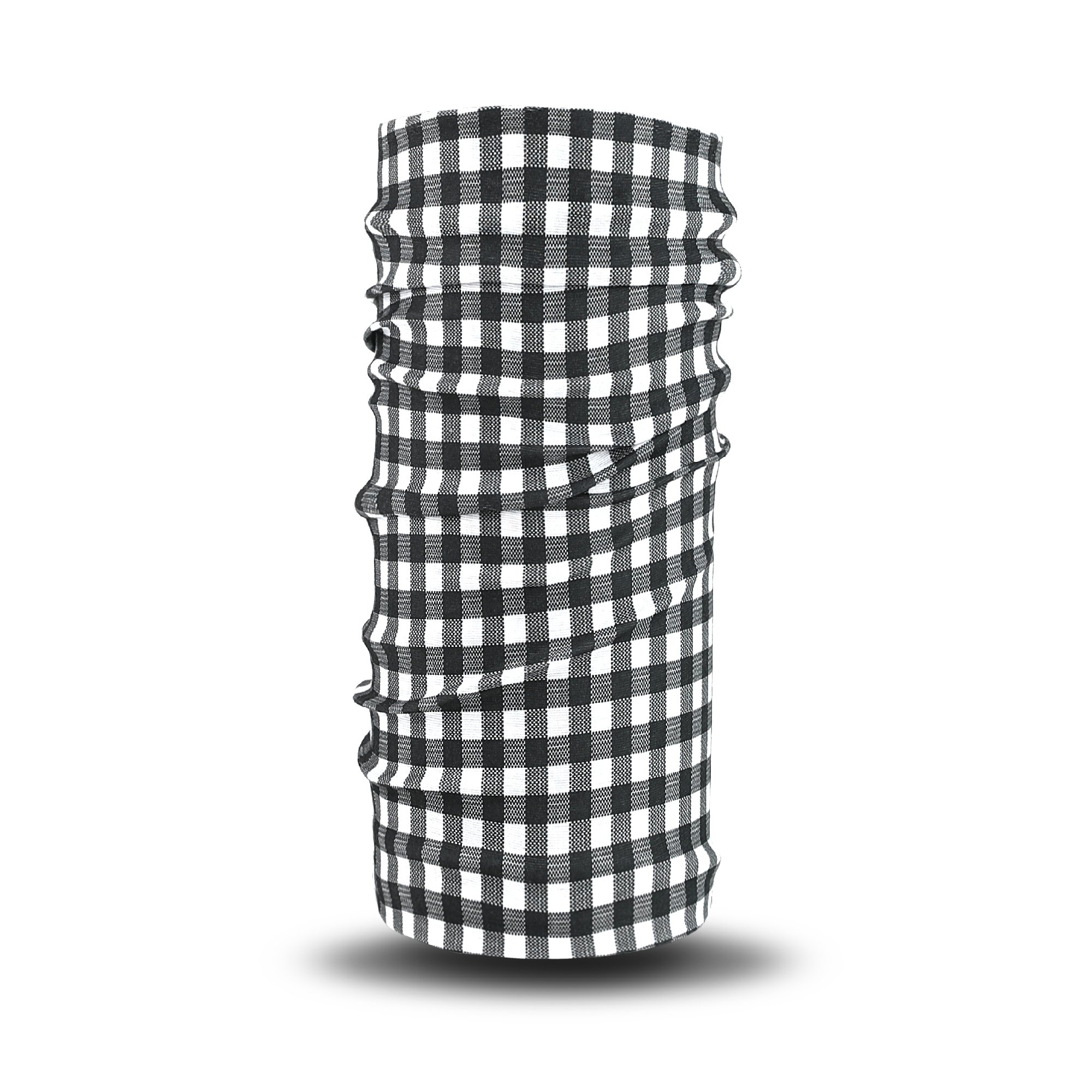 Black Checkered multifunctional bandana displayed on a neutral background, showcasing its versatile design and high-quality fabric.