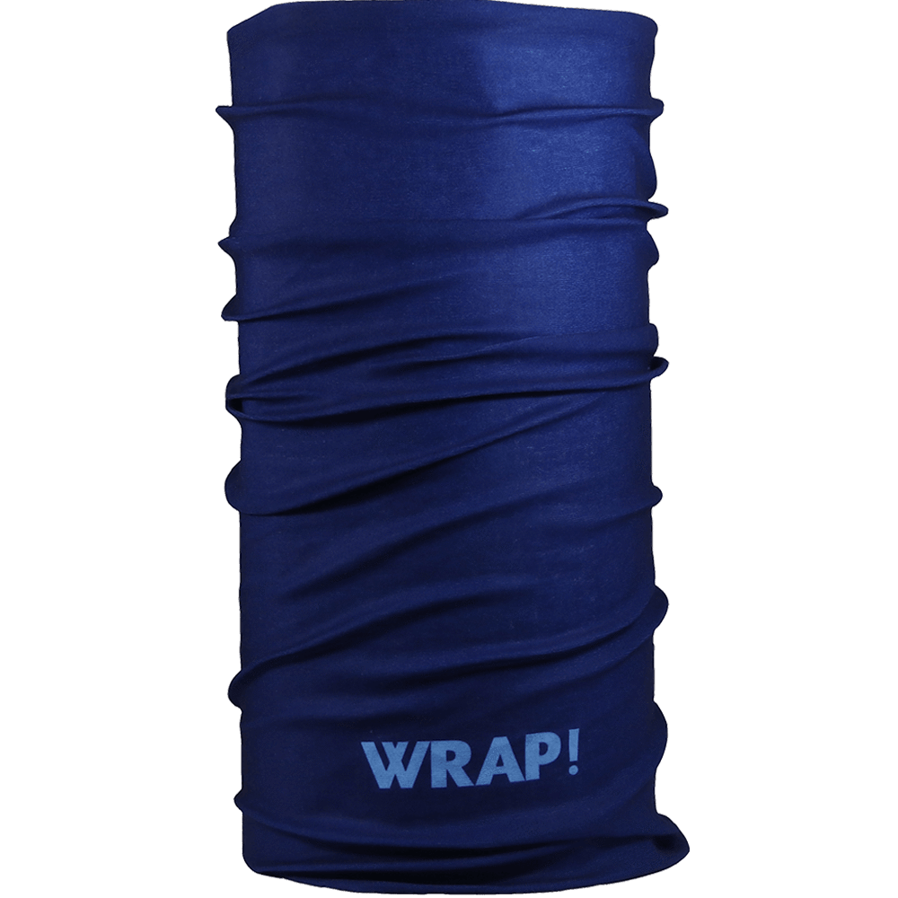 Blue Wrap bandana showcasing its multifunctional design and vibrant color, suitable for various outdoor activities.