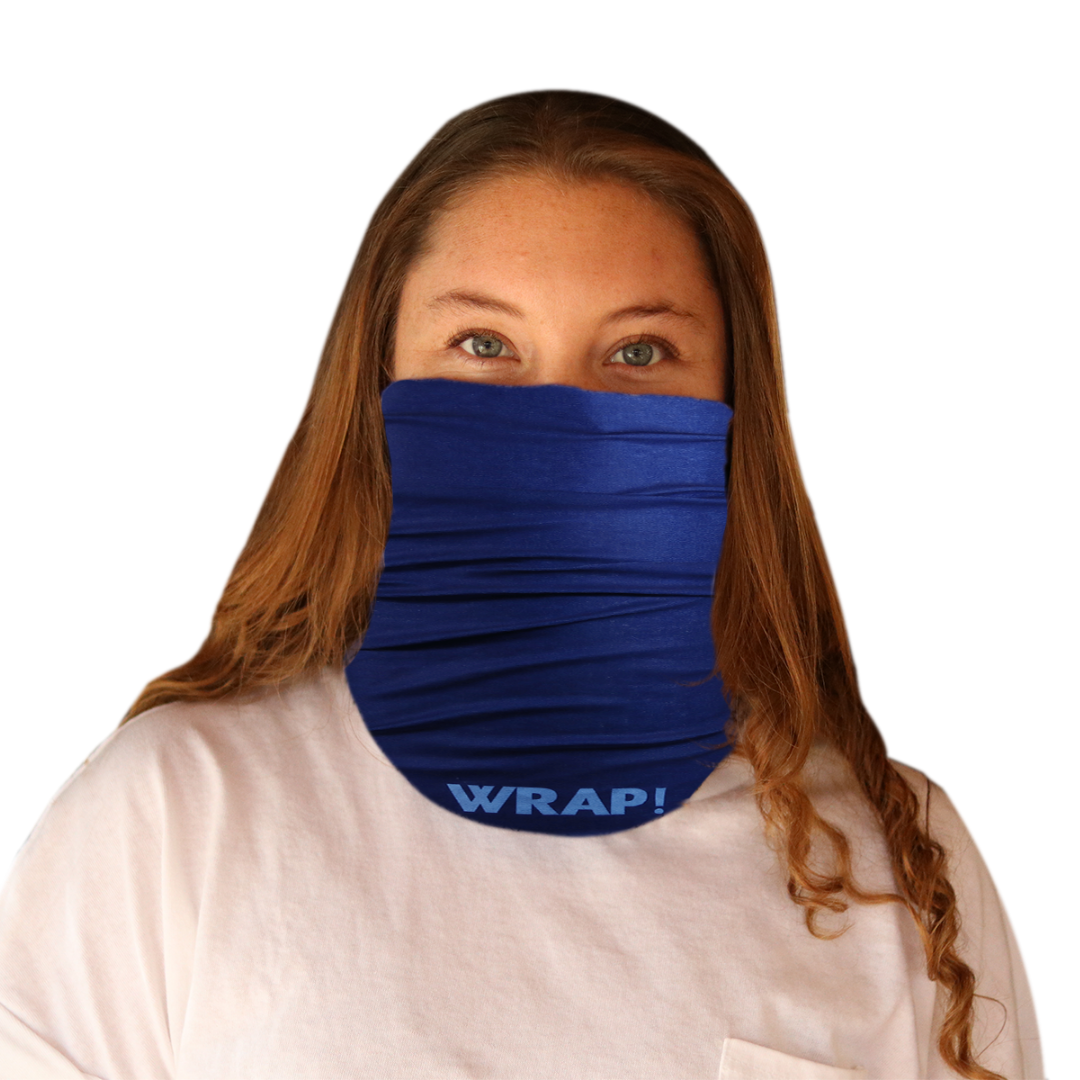 Blue Wrap bandana showcasing its multifunctional design and vibrant color, suitable for various outdoor activities.