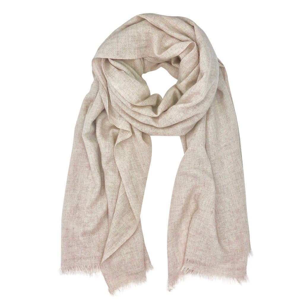 Beige woolen scarf unfolded.