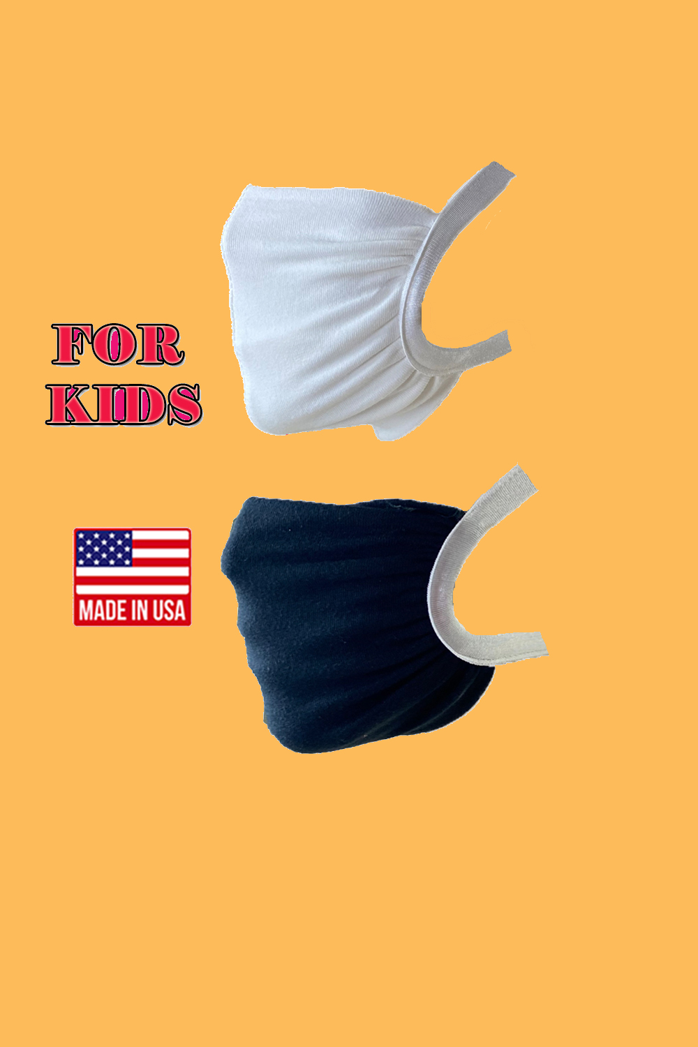 Colorful elastic head loop fabric face mask for kids, featuring a filter pocket and made from stretchable cotton blend.