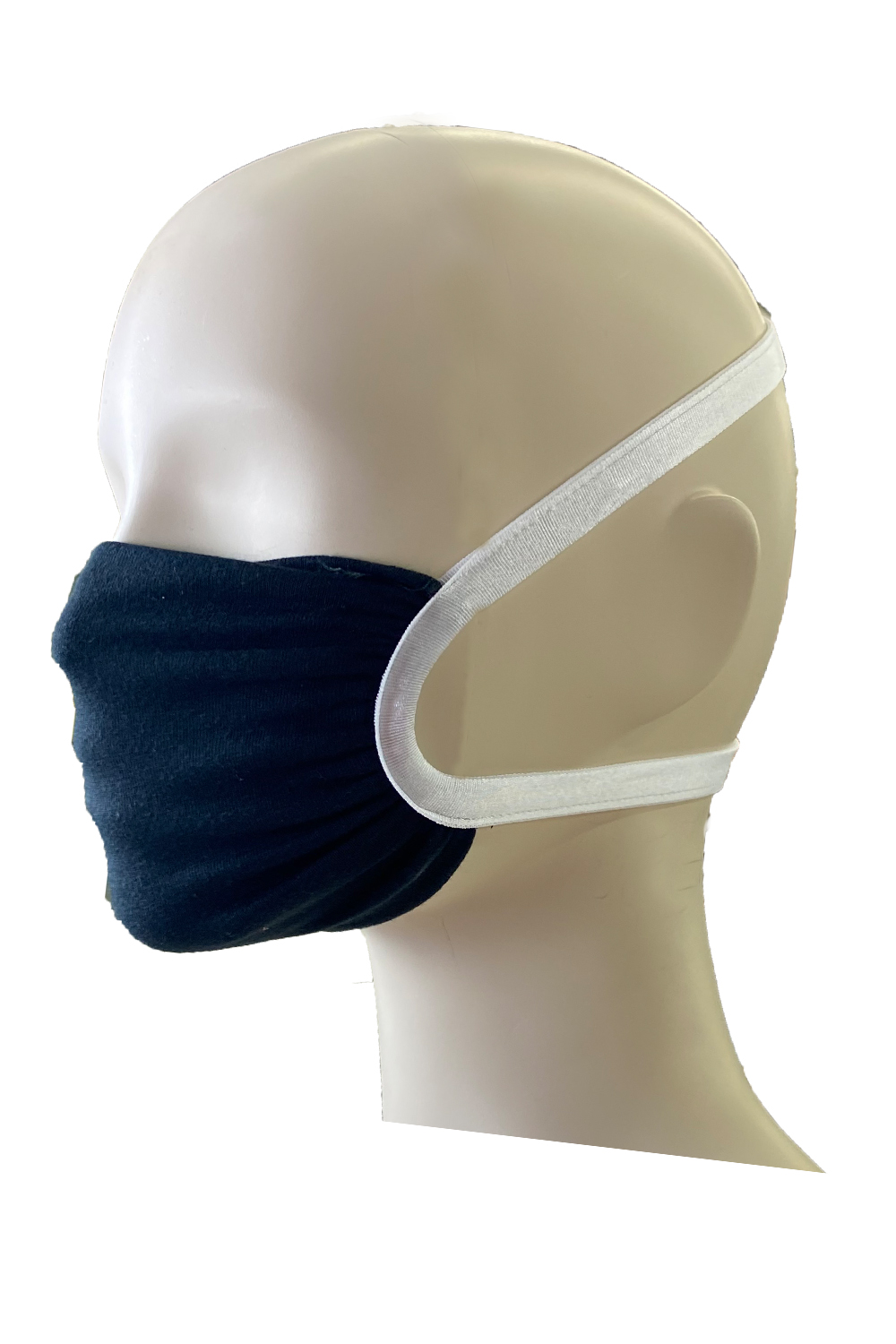 Colorful elastic head loop fabric face mask for kids, featuring a filter pocket and made from stretchable cotton blend.