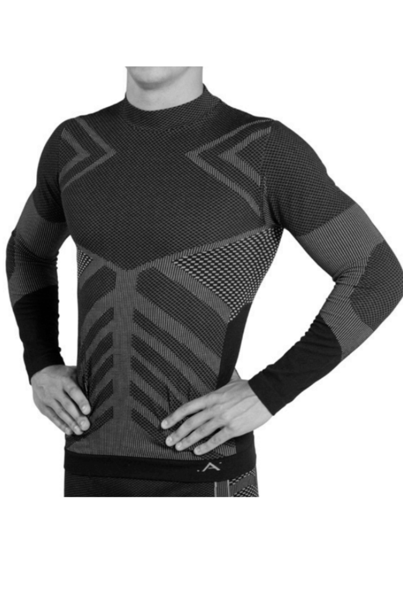 ENERGY black unisex thermal blouse displayed on a mannequin, showcasing its soft fabric and seamless design.