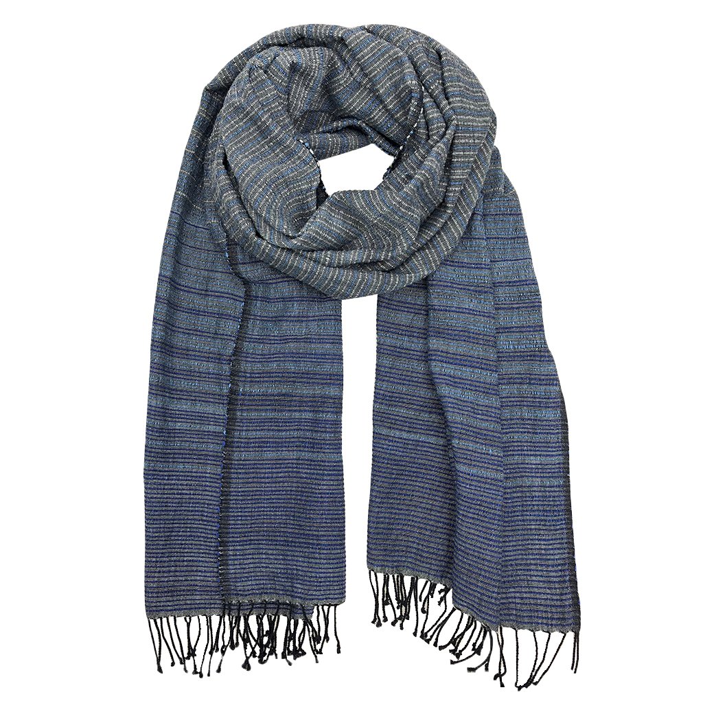 Ethiopia Handloom Wrap Scarf showcasing vibrant colors and hand-knotted fringe, made from pure cotton.