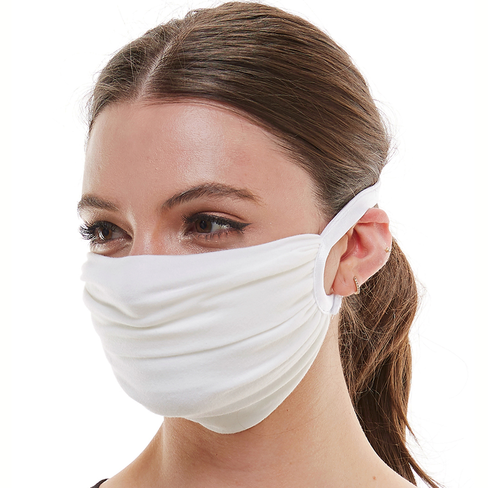 Satin elastic washable face mask in various colors, featuring a filter pocket and comfortable elastic headbands for a secure fit.