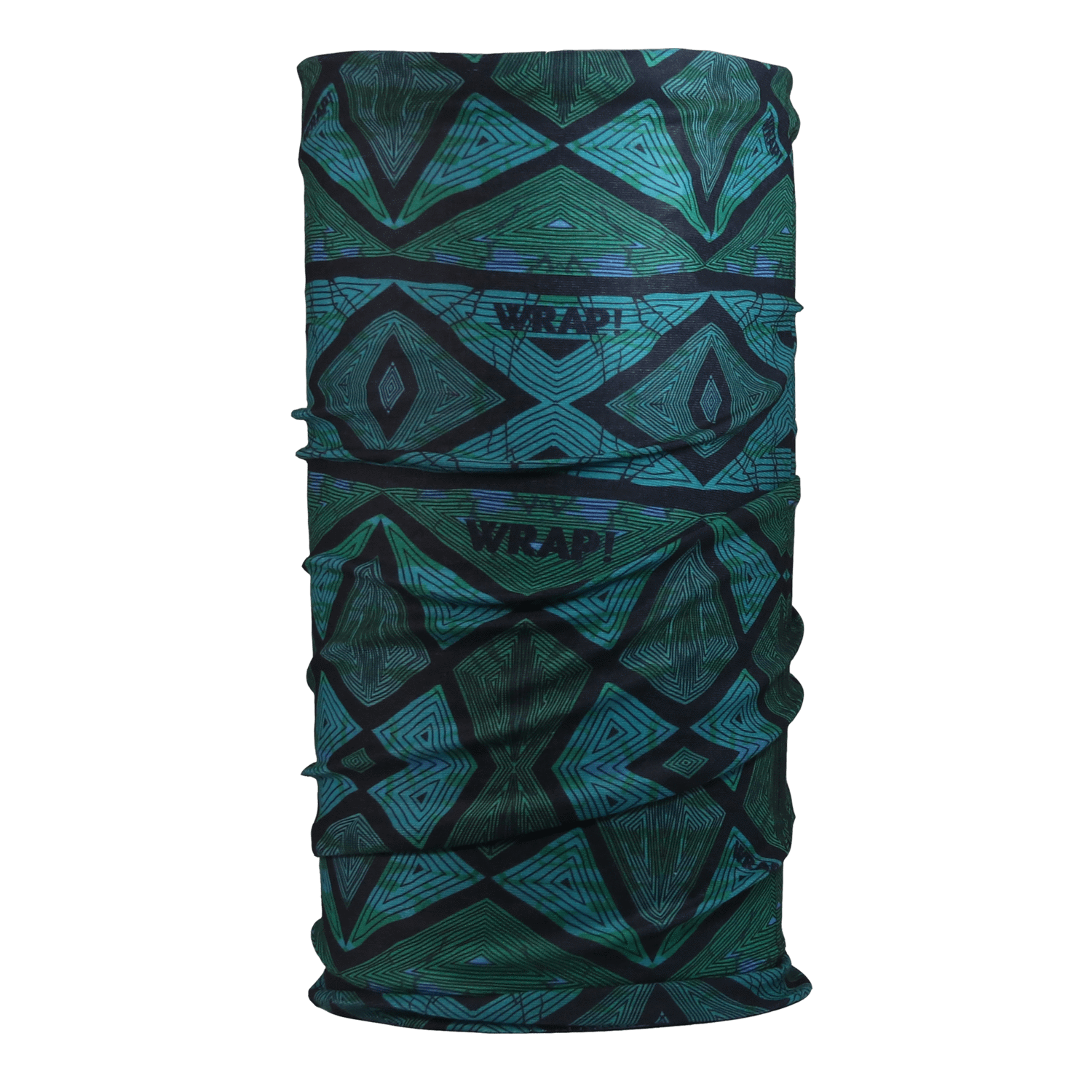 Fractal Wrap showcasing its vibrant fractal design and multifunctional use as a bandana.