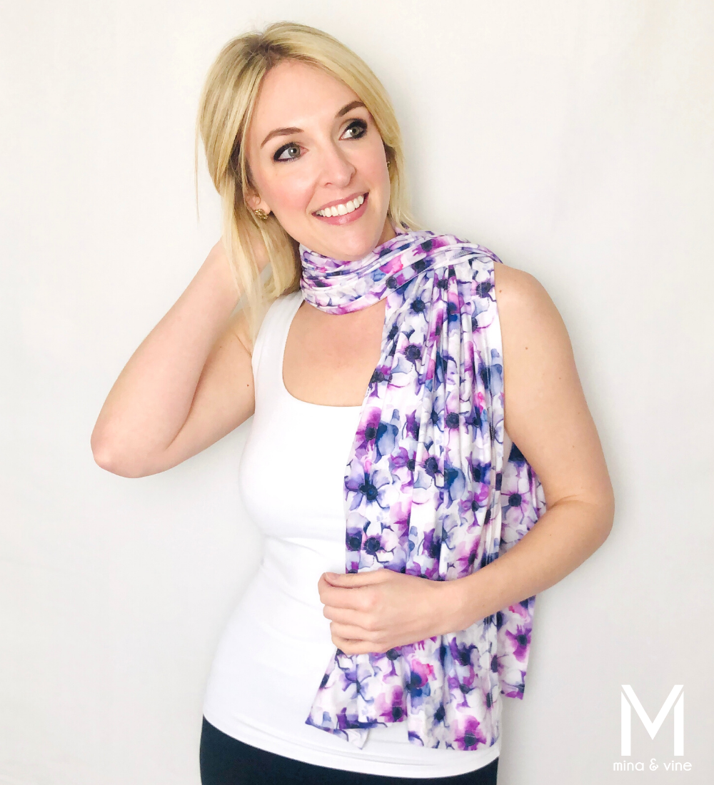 Freespirited Floral Multi-Way Smart Scarf featuring a vibrant floral print, designed for nursing and versatile use.