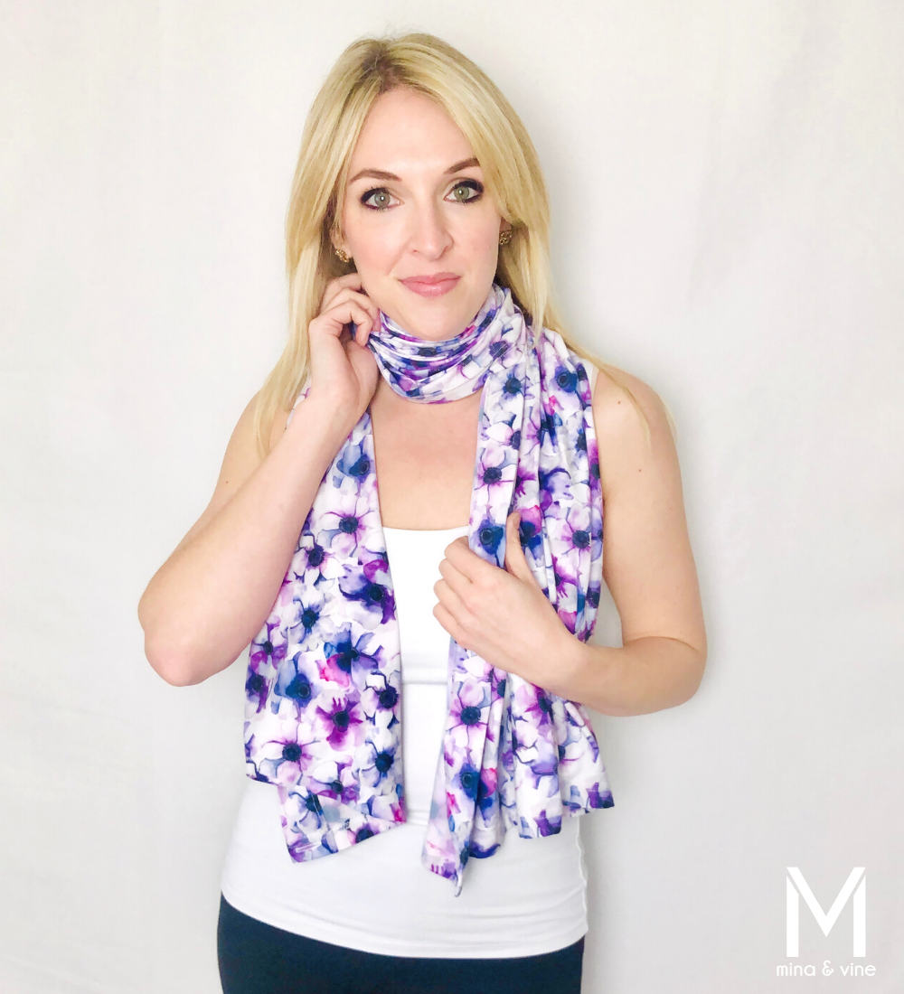 Freespirited Floral Multi-Way Smart Scarf featuring a vibrant floral print, designed for nursing and versatile use.