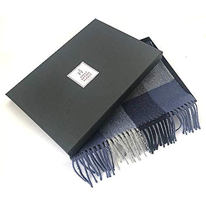 Luxurious blue 100% baby alpaca scarf, soft and warm, perfect for winter wear.