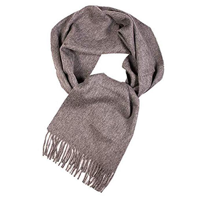 Luxurious medium grey scarf made from 100% baby alpaca wool, showcasing its soft texture and elegant design.