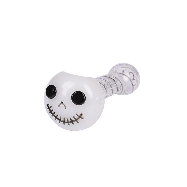 Jack Skellington glass hand pipe with intricate design, featuring a padded carrying case.