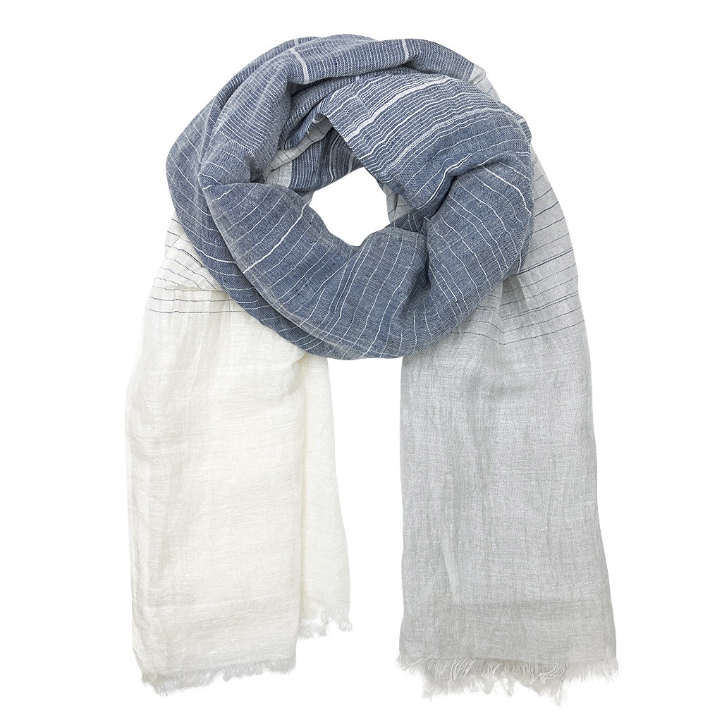 A beautifully hand-loomed linen cotton blend wrap scarf showcasing intricate craftsmanship and unique texture.