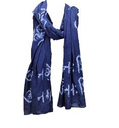 OM Namah Shivay Omkara Prayer Shawl in indigo blue with unique shibori design, featuring the sacred mantra and OM symbols.