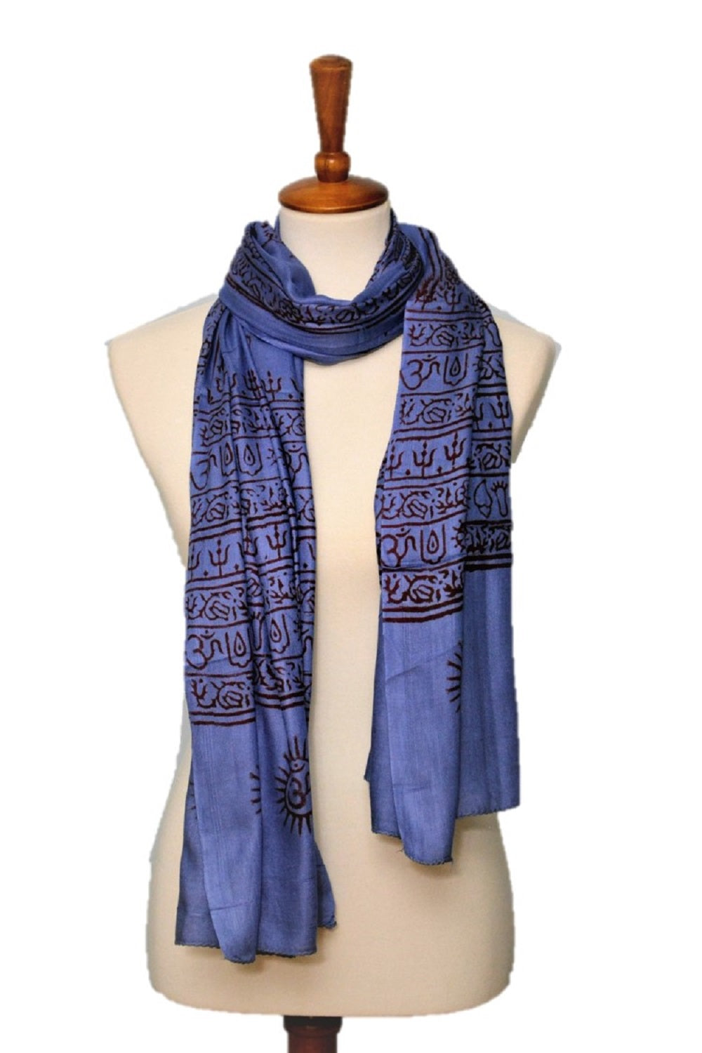 Large OM Yoga Meditation Mantra Prayer Shawl featuring sacred OM and Hindu symbols, made from soft viscose fabric.