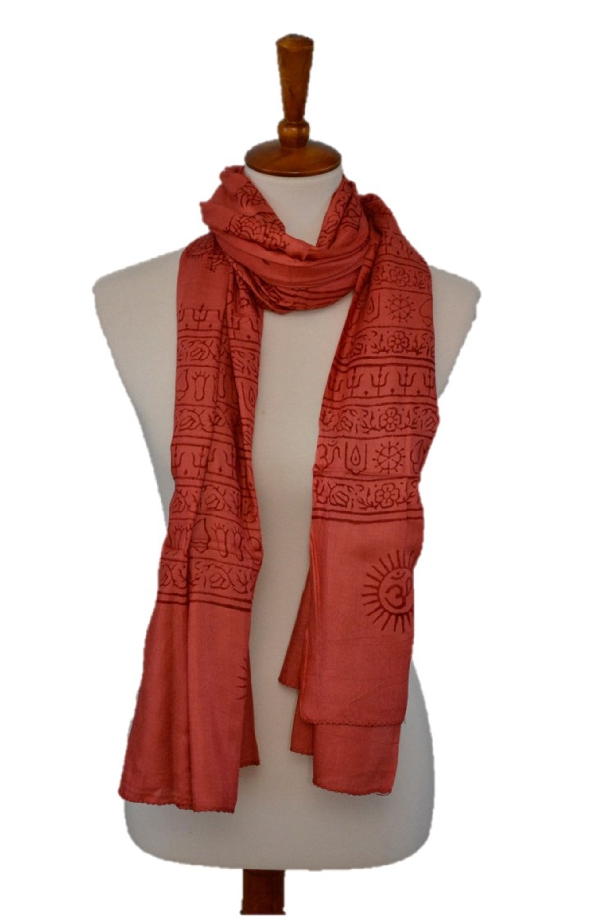 Large OM Yoga Meditation Mantra Prayer Shawl featuring sacred OM and Hindu symbols, made from soft viscose fabric.