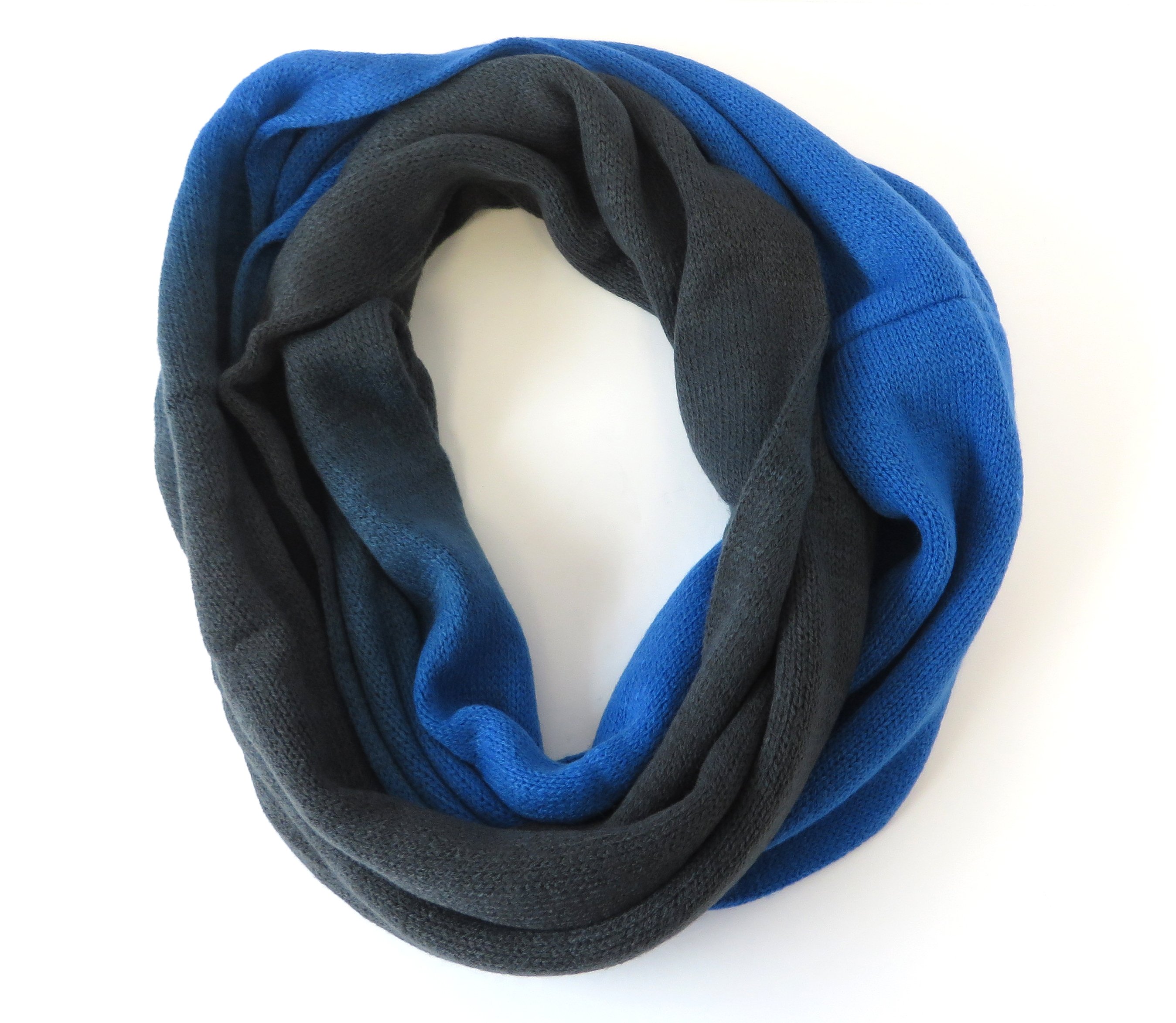 Ombre Loop Scarf in blue and grey, showcasing its soft texture and stylish design.