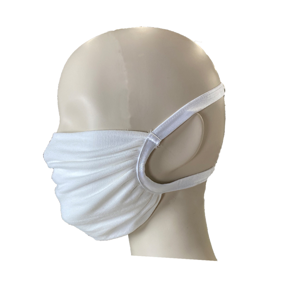 Pack of 4 stretchable satin head loop face masks, showcasing their comfortable design and inner filter pocket.