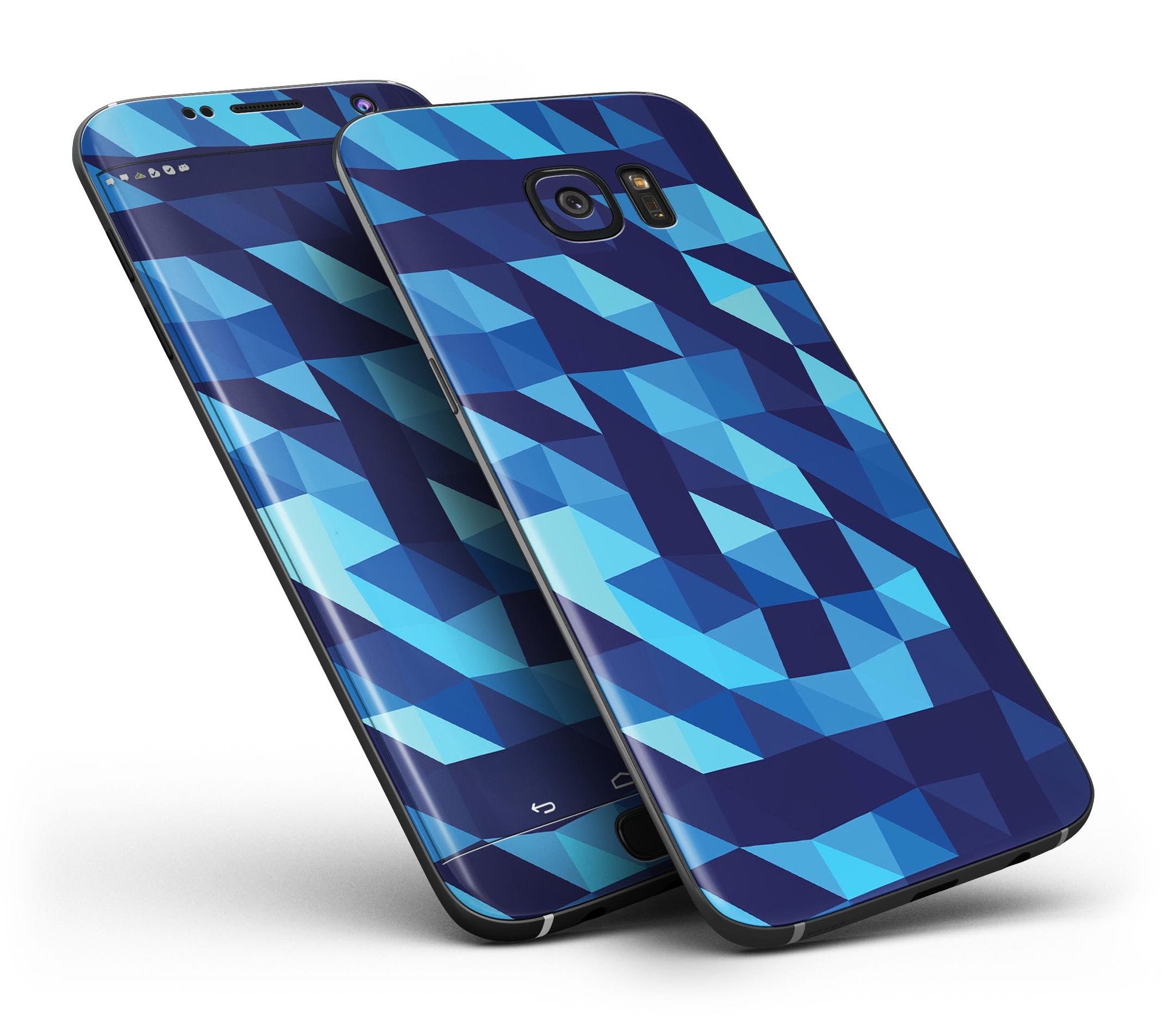 50 Shades of Blue Geometric Triangles skin kit for Samsung Galaxy S7 Edge, showcasing vibrant blue geometric patterns on premium vinyl.