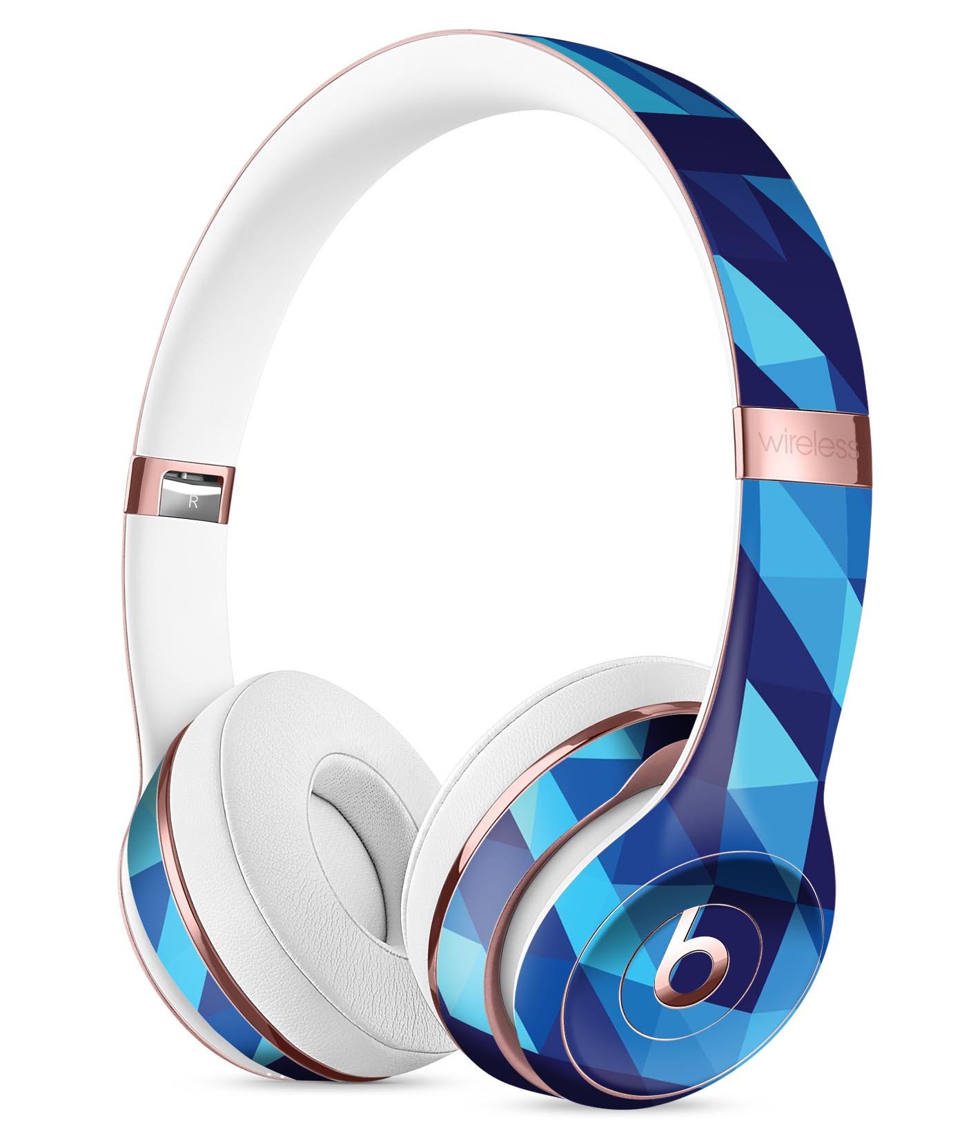 50 Shades of Blue Geometric Triangles Skin Kit for Beats by Dre Solo 3 Wireless Headphones, showcasing vibrant geometric patterns.