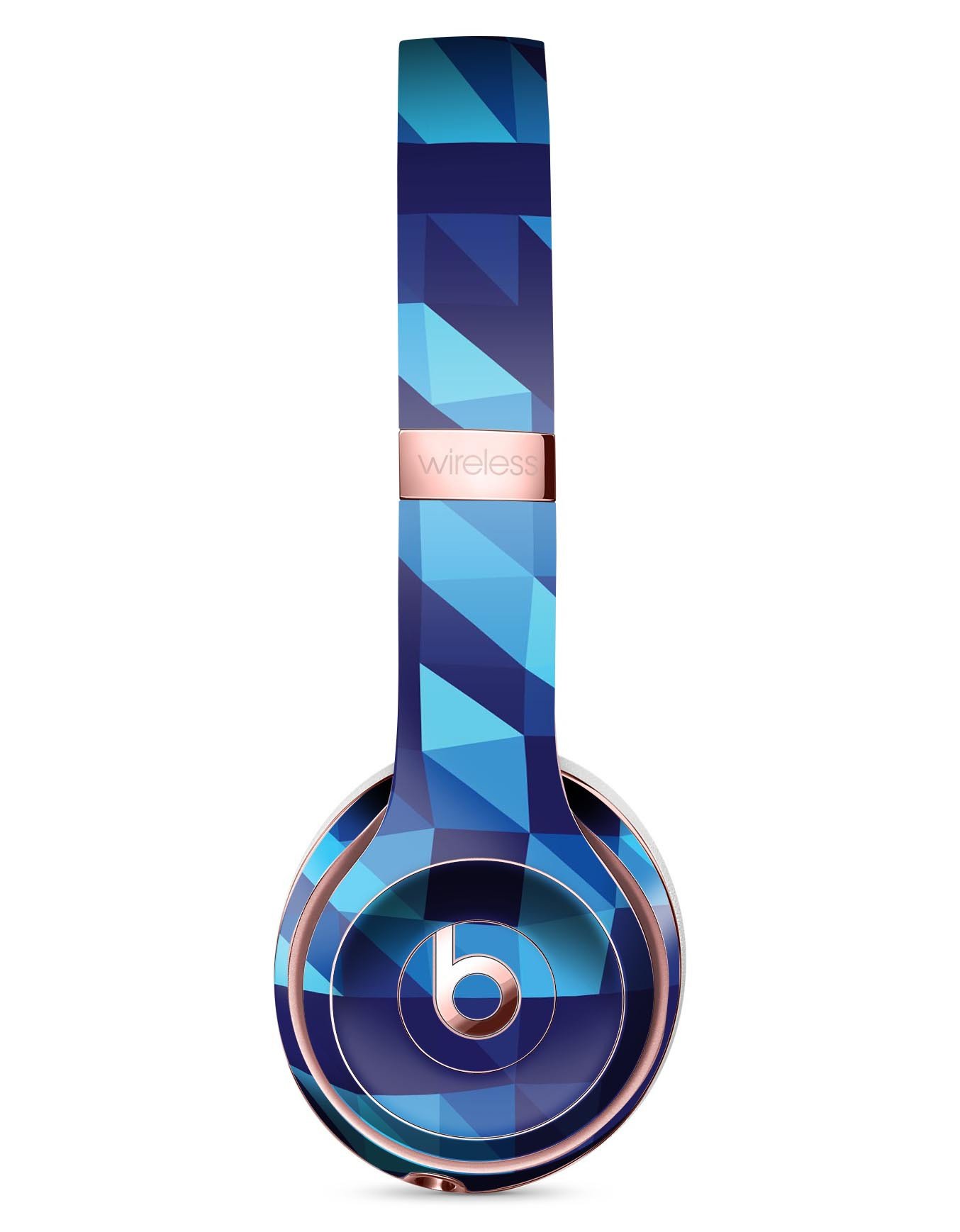 50 Shades of Blue Geometric Triangles Skin Kit for Beats by Dre Solo 3 Wireless Headphones, showcasing vibrant geometric patterns.