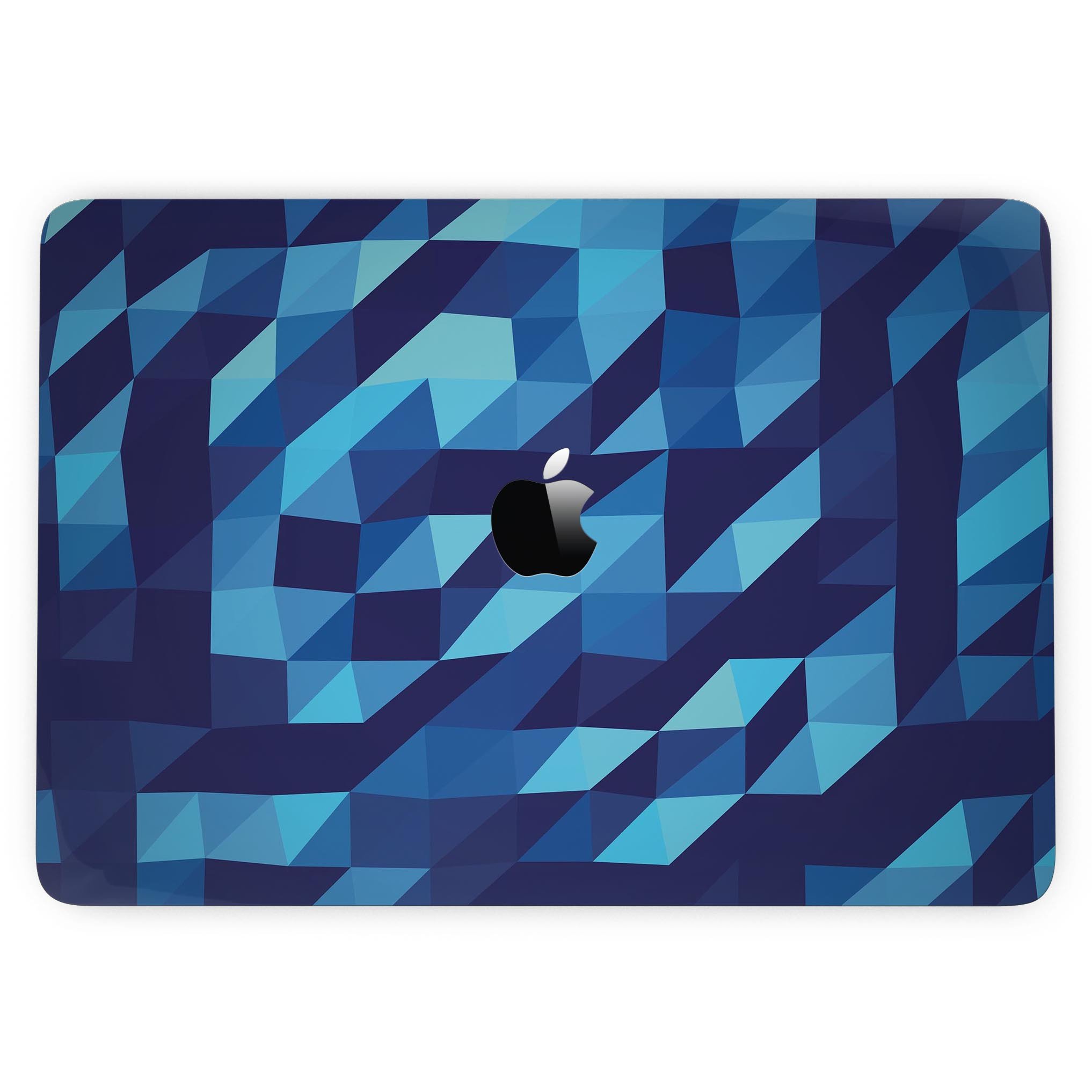 Stylish 50 Shades of Blue Geometric Triangles skin for MacBook Pro with Touch Bar, showcasing vibrant geometric patterns.