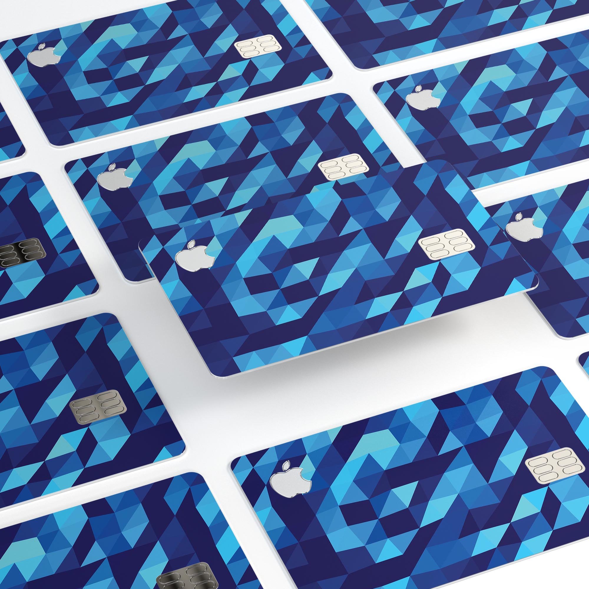 50 Shades of Blue Geometric Triangles decal for Apple Card, showcasing vibrant colors and geometric patterns.