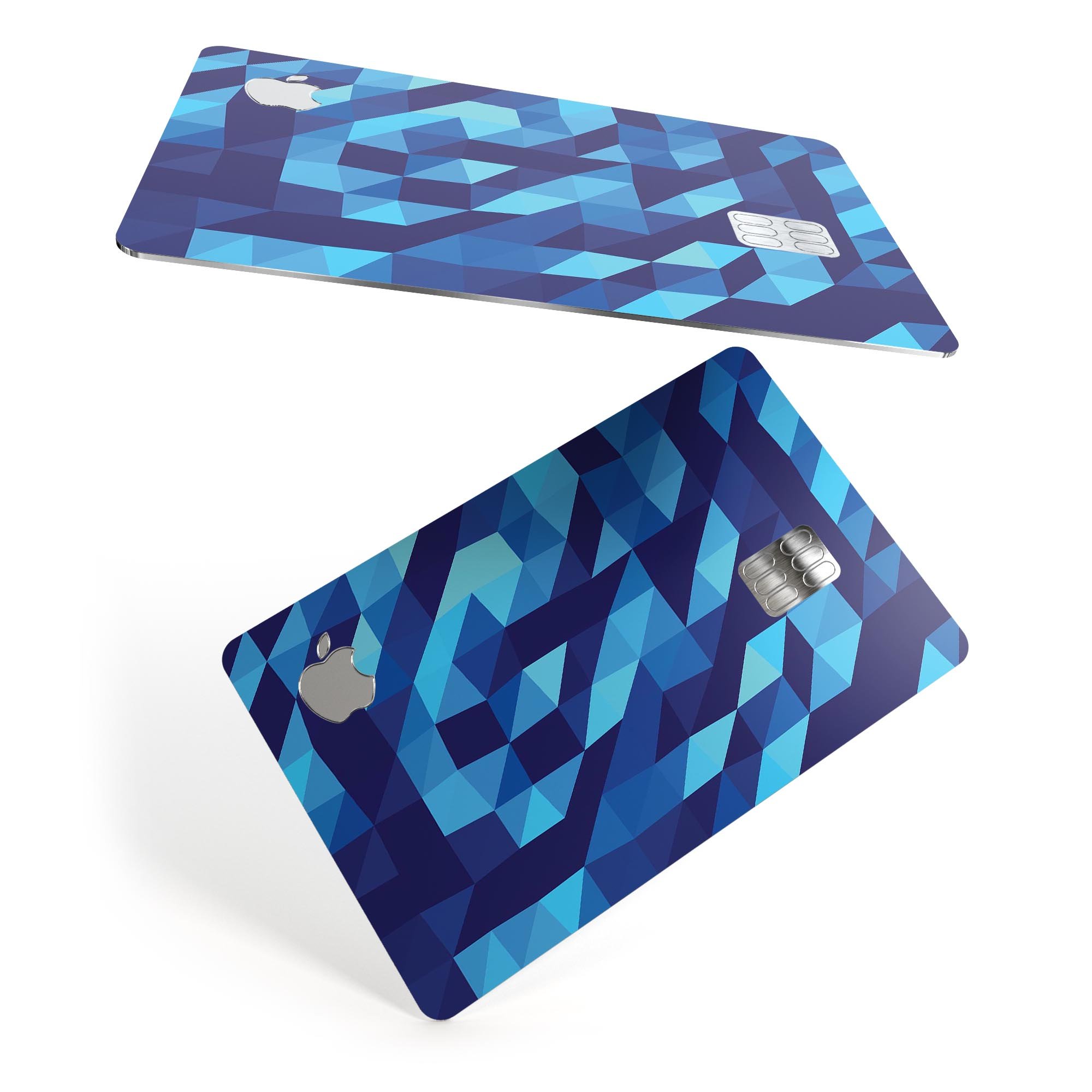 50 Shades of Blue Geometric Triangles decal for Apple Card, showcasing vibrant colors and geometric patterns.