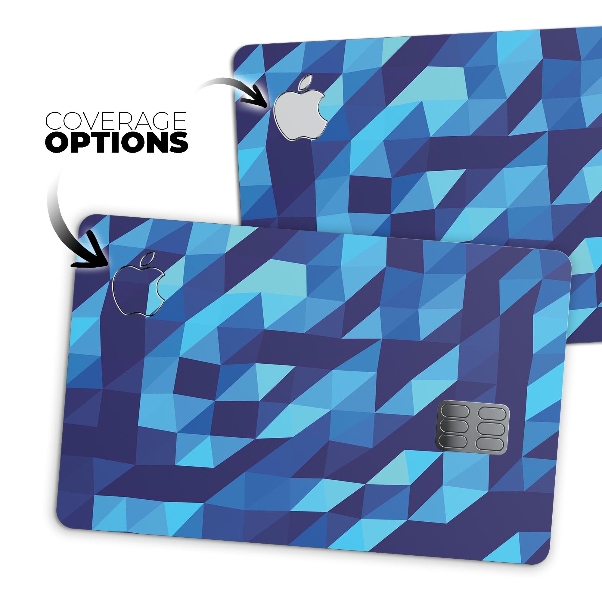 50 Shades of Blue Geometric Triangles decal for Apple Card, showcasing vibrant colors and geometric patterns.