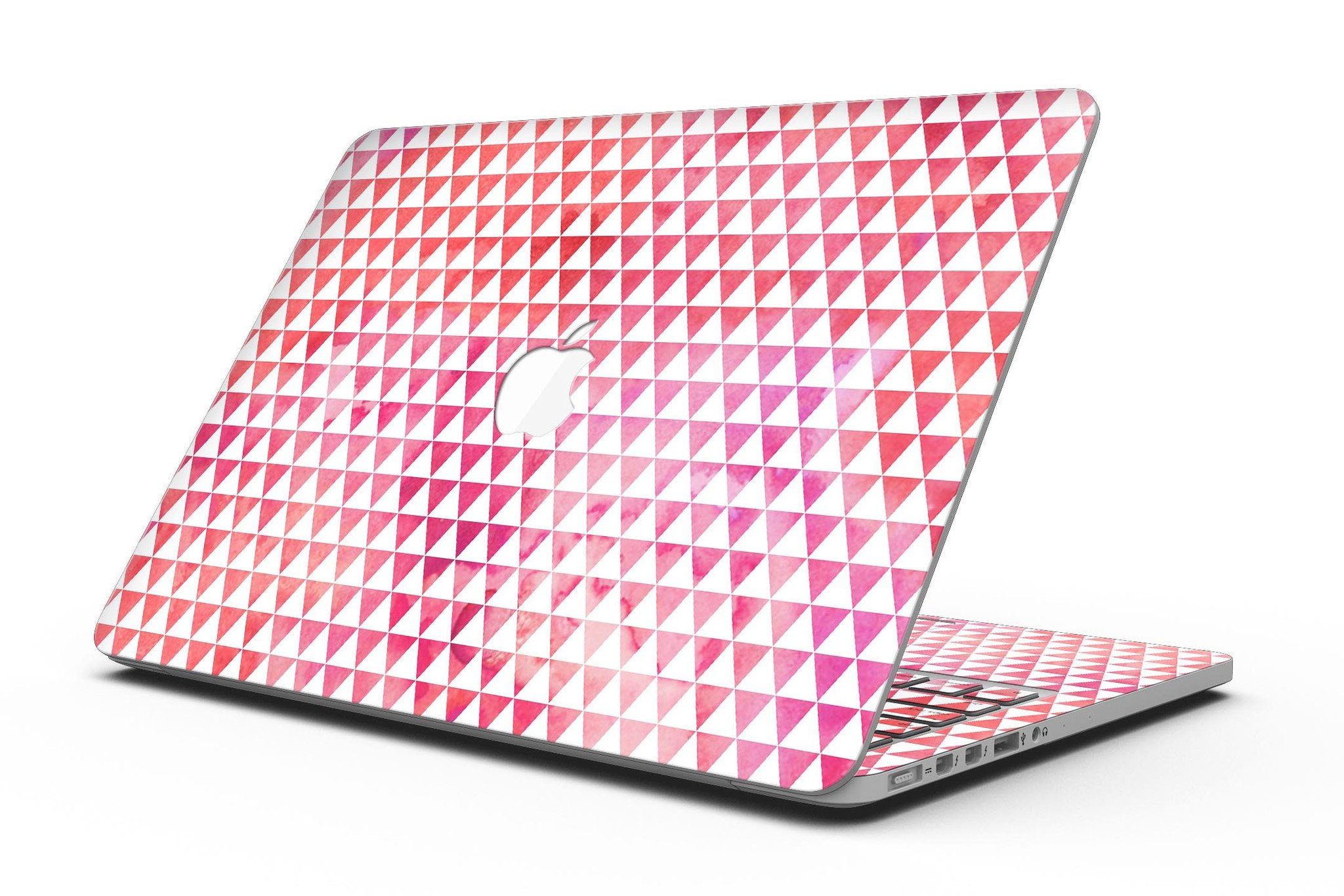 Stylish 50 Shades of Pink Micro Triangles skin for MacBook Pro with Retina Display, showcasing vibrant pink triangles on a sleek surface.