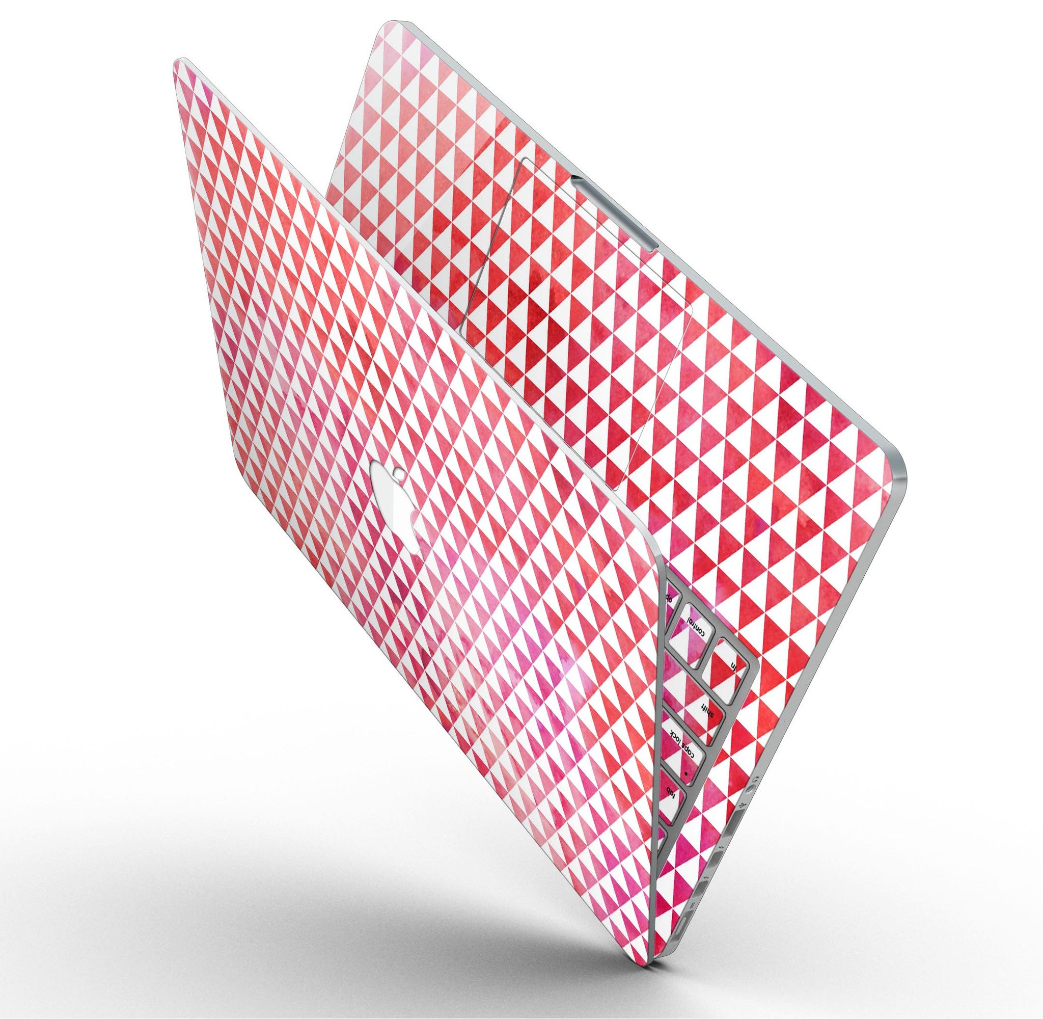 Stylish 50 Shades of Pink Micro Triangles skin for MacBook Pro with Retina Display, showcasing vibrant pink triangles on a sleek surface.