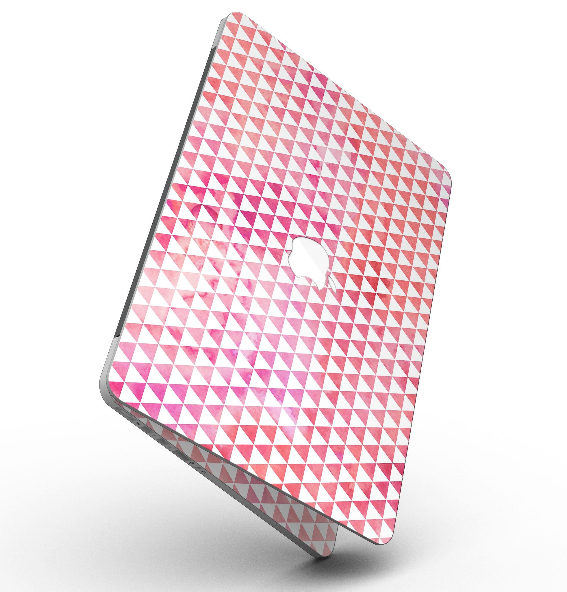 Stylish 50 Shades of Pink Micro Triangles skin for MacBook Pro with Retina Display, showcasing vibrant pink triangles on a sleek surface.