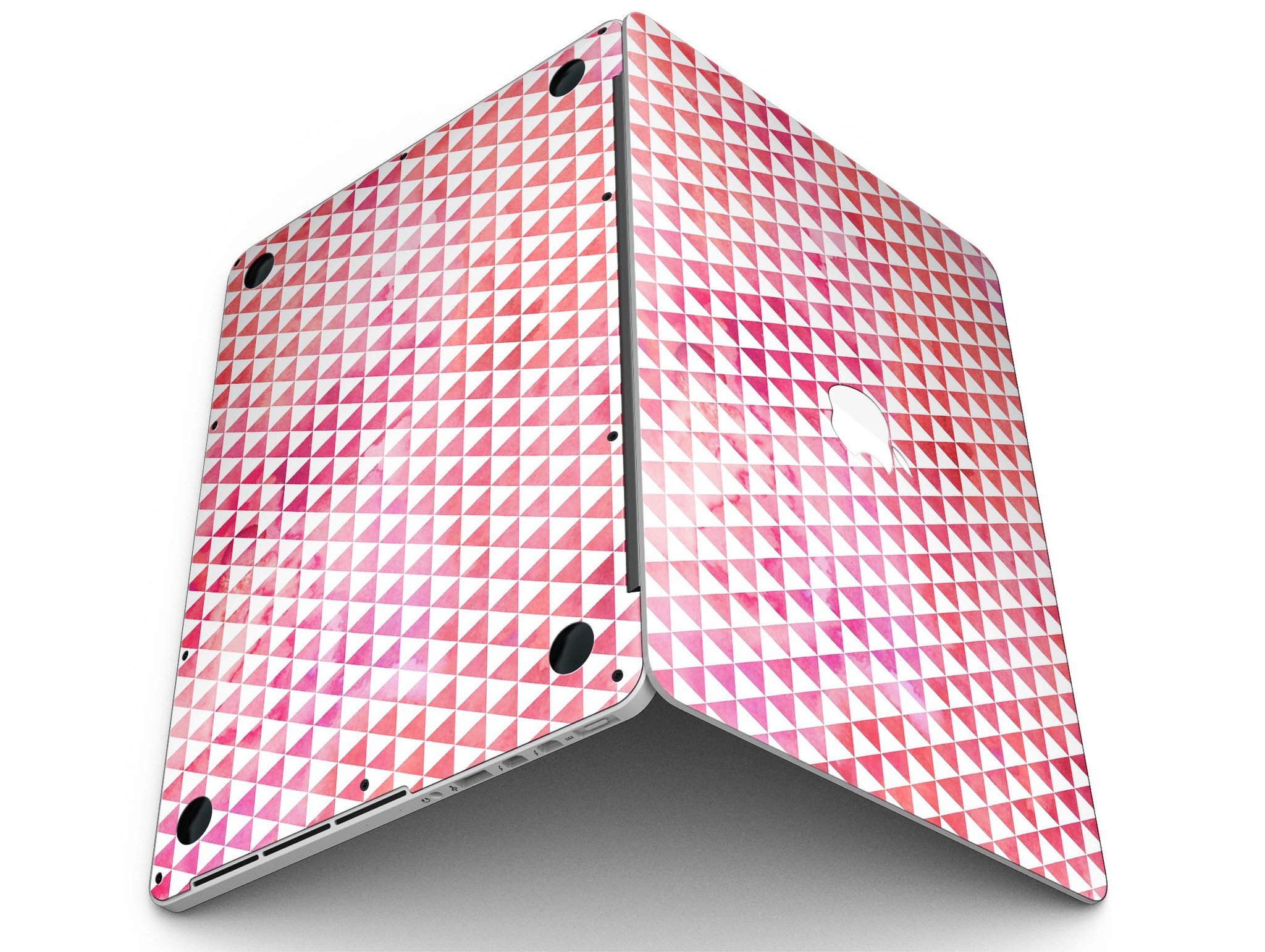 Stylish 50 Shades of Pink Micro Triangles skin for MacBook Pro with Retina Display, showcasing vibrant pink triangles on a sleek surface.